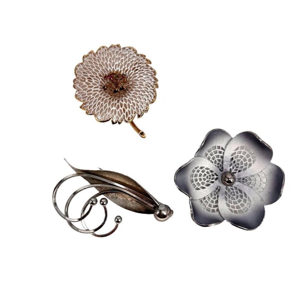 Vintage Brooch Pin Womens Floral Leaf Set of‎ 3 Retro